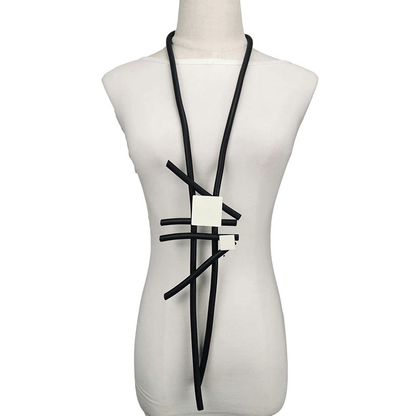 Stylish Long Statement Necklaces for / Square Wood Pendant Necklace / Rubber Accessories