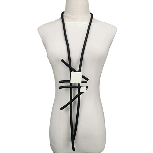 Stylish Long Statement Necklaces for / Square Wood Pendant Necklace / Rubber Accessories