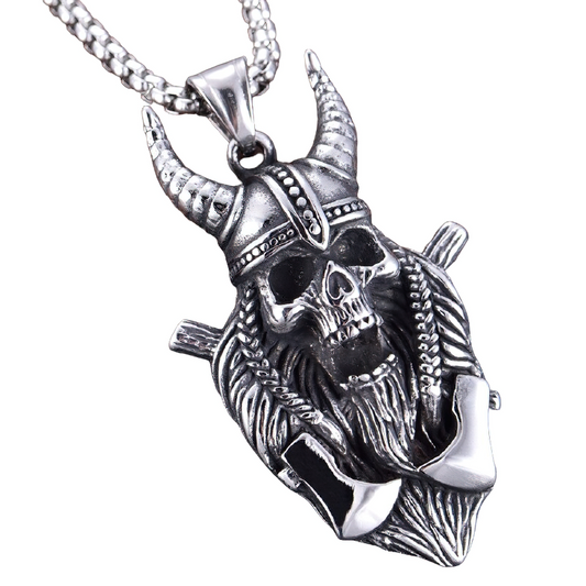 Stylish Pendand of Viking Axe Warrior Skull / Jewelry of Stainless Steel