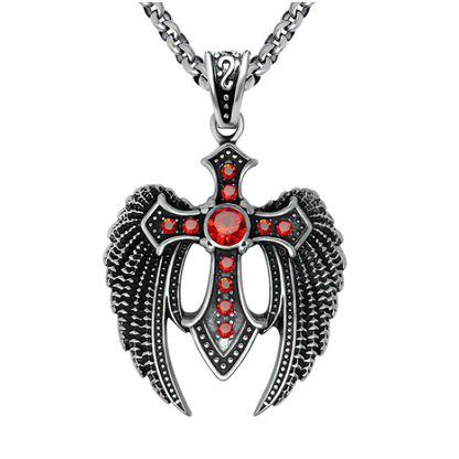 Stylish Pendant of Wing Cross With Stones Inside / Metal Jewelry