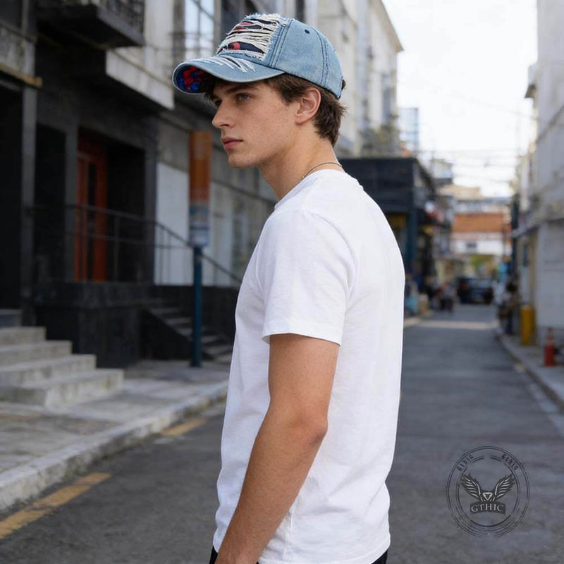 Stylish Ripped Letter Distressed Denim Baseball Cap