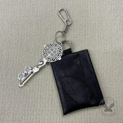 Stylish St. Benedict Key Black Pu Leather Waist Wallet
