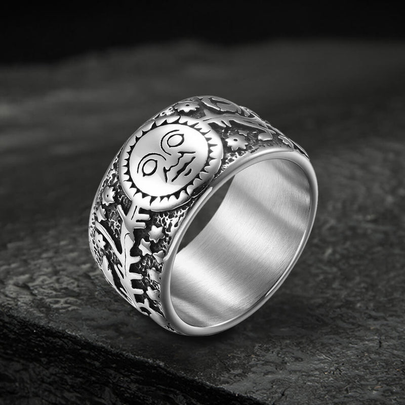 Sun Moon and Stars Stainless Steel Band Ring