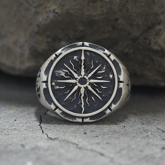 Sun Moon Compass Sterling Silver Ring