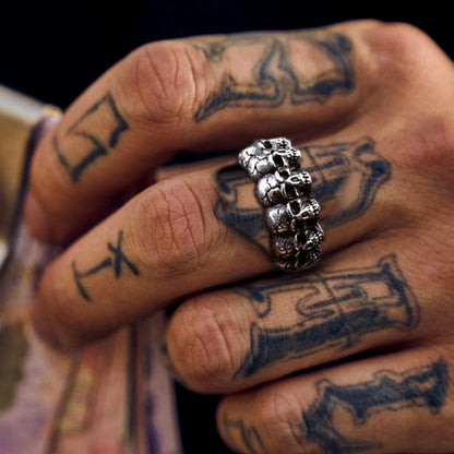 Surrounded Titanium Sterling Silver Skull Ring