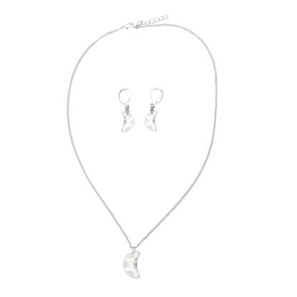Swarovski Crystal Moon Pendant Silver Necklace and Earring Set