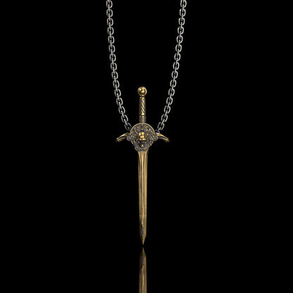 Sword and Shield Sterling Silver Skull Pendant