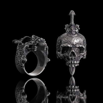 Sword Piercing Skull Sterling Silver Ring