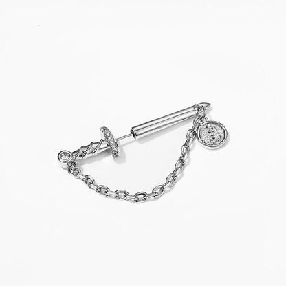 Sword With Chain Silver Plated Copper Earrings