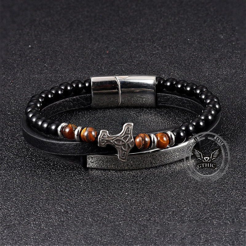 Thor's Hammer Agate Tiger Eye Stainless Steel Bracelet