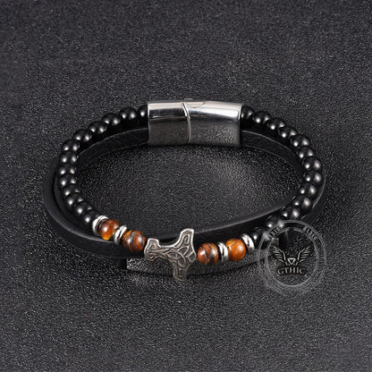 Thor's Hammer Agate Tiger Eye Stainless Steel Bracelet