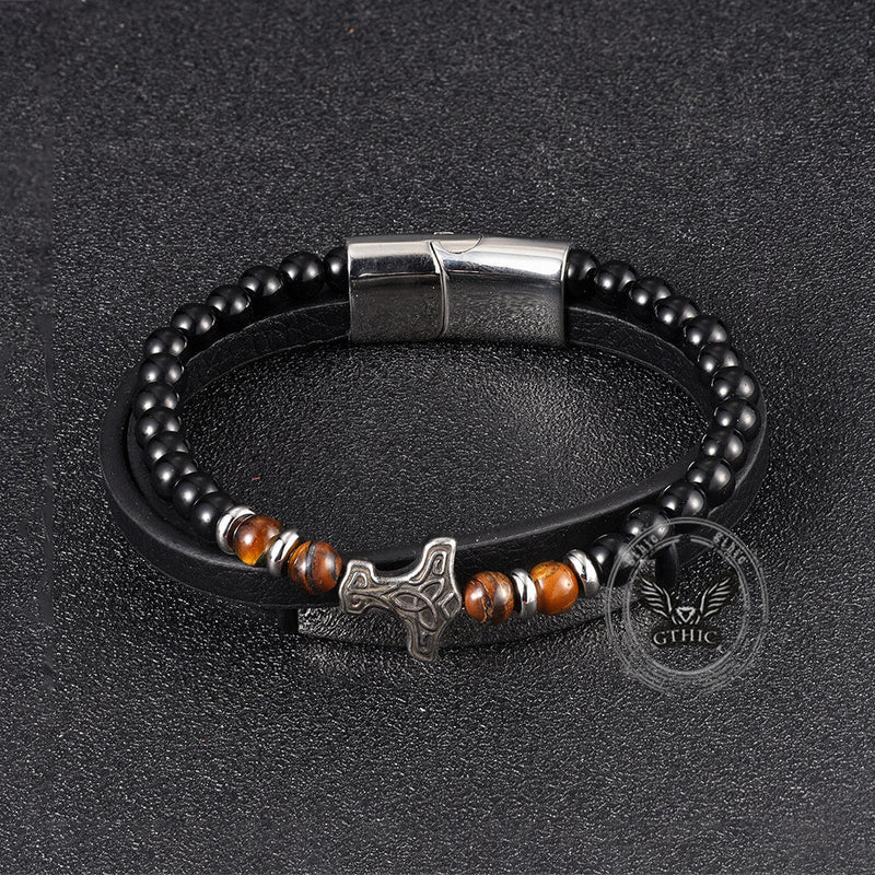 Thor's Hammer Agate Tiger Eye Stainless Steel Bracelet