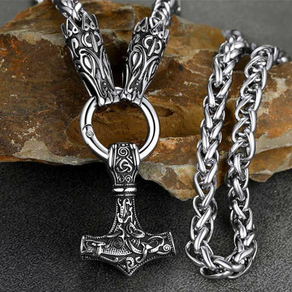 Viking Thor's Hammer Mjolnir Necklace for With Wolf Chain