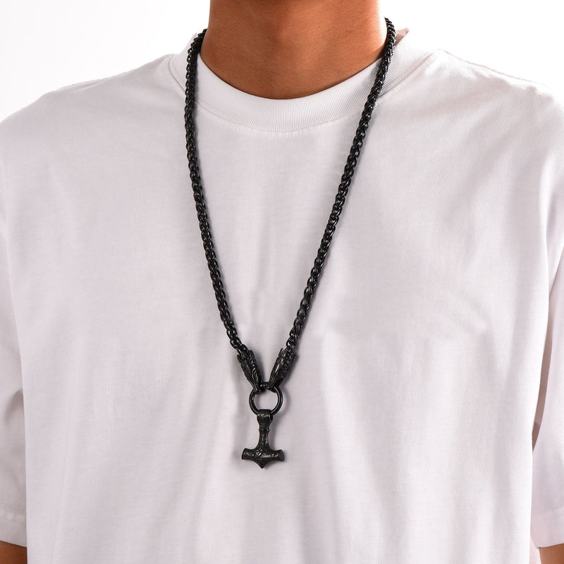Viking Thor's Hammer Mjolnir Necklace for With Wolf Chain