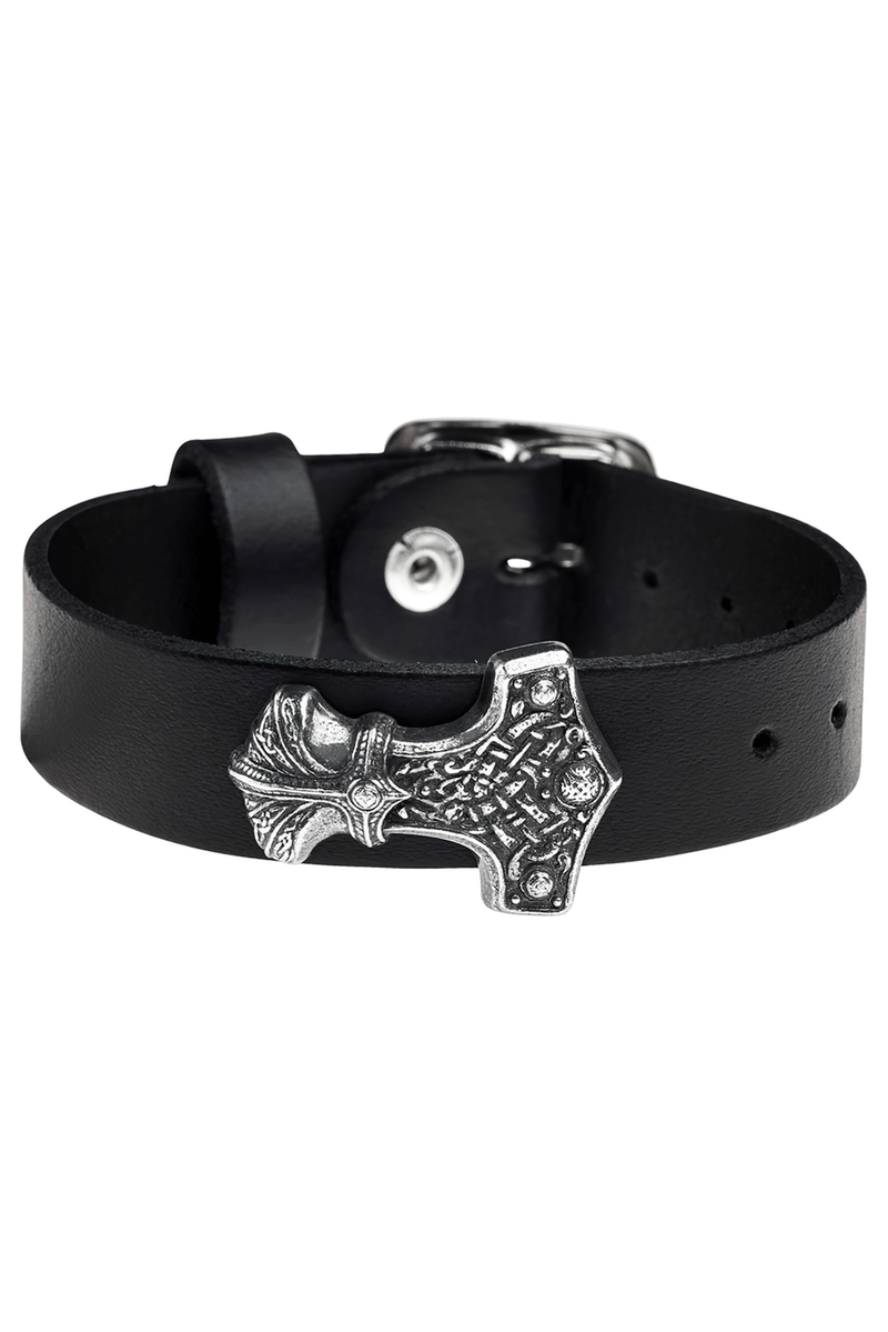 Thor's Mjolnir Viking Hammer Black Leather Wrist Strap