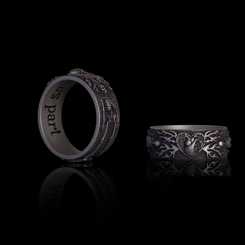 Till Death Do Us Part Heart Sterling Silver Skeleton Ring