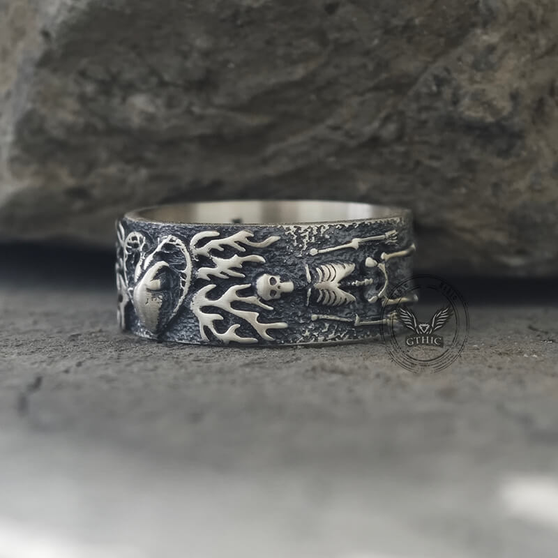 Till Death Do Us Part Heart Sterling Silver Skeleton Ring