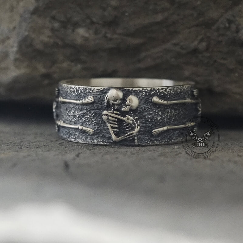 Till Death Do Us Part Heart Sterling Silver Skeleton Ring