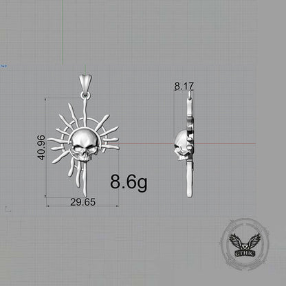 Gothic Skull Sun God Sterling Silver Monster Pendant