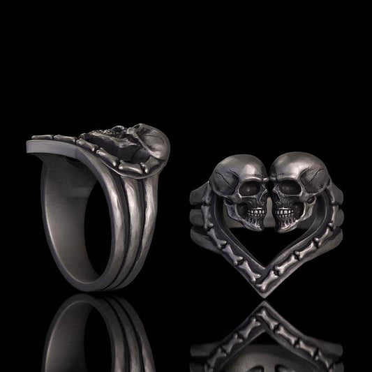 Till Death Do Us Part Skull Heart Sterling Silver Ring