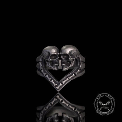 Till Death Do Us Part Skull Heart Sterling Silver Ring
