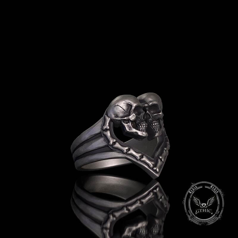 Till Death Do Us Part Skull Heart Sterling Silver Ring