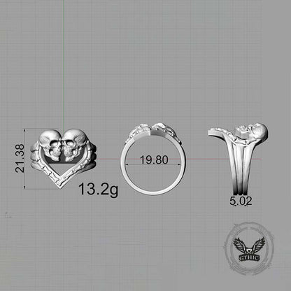 Till Death Do Us Part Skull Heart Sterling Silver Ring