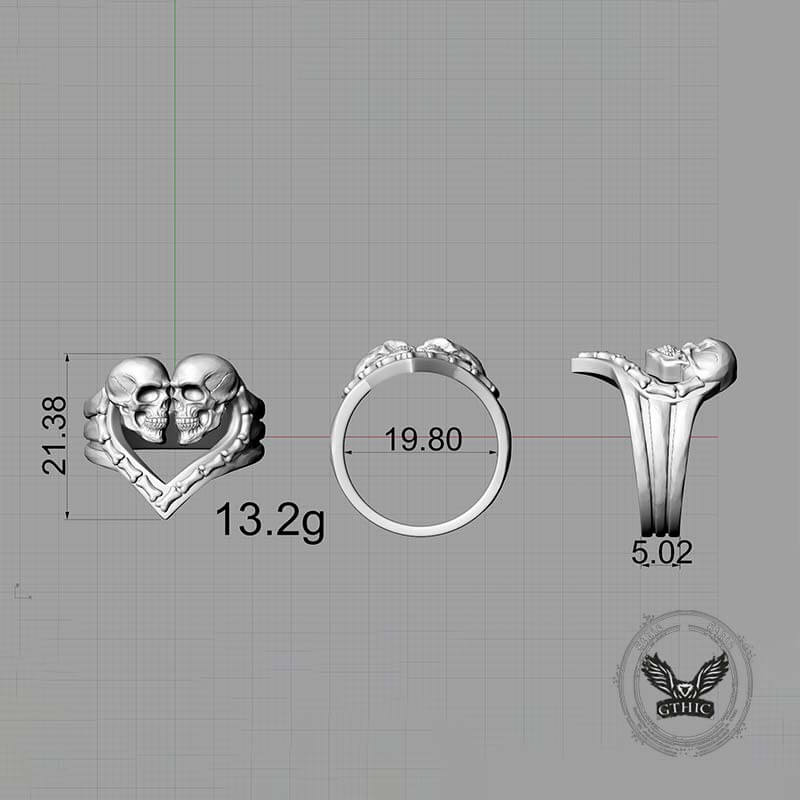 Till Death Do Us Part Skull Heart Sterling Silver Ring