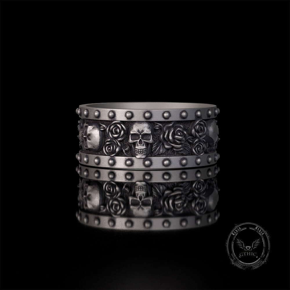Till Death Do Us Part Skull Rose Sterling Silver Ring