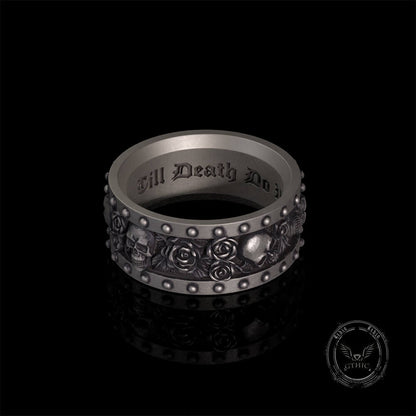 Till Death Do Us Part Skull Rose Sterling Silver Ring