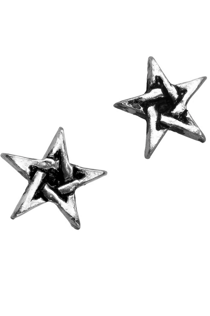 Tiny Pewter Pentagram Earrings With Star Design