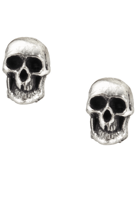 Tiny Pewter Skull Stud Earrings With Gothic Edge