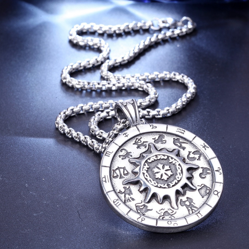Titanium Stainless Steel Zodiac Signs Amulet / Punk Style Pendant Necklace