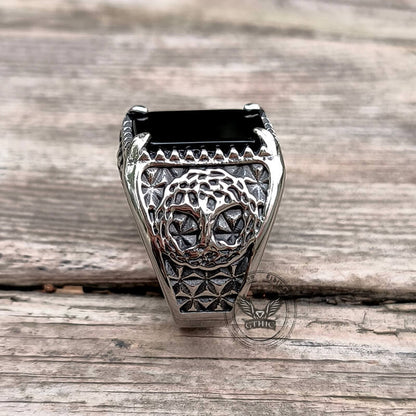 Tree of Life Onyx Stainless Steel Viking Ring