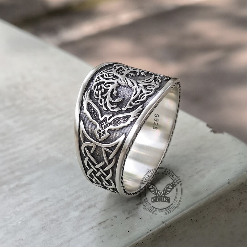 Tree of Life Raven Sterling Silver Viking Ring