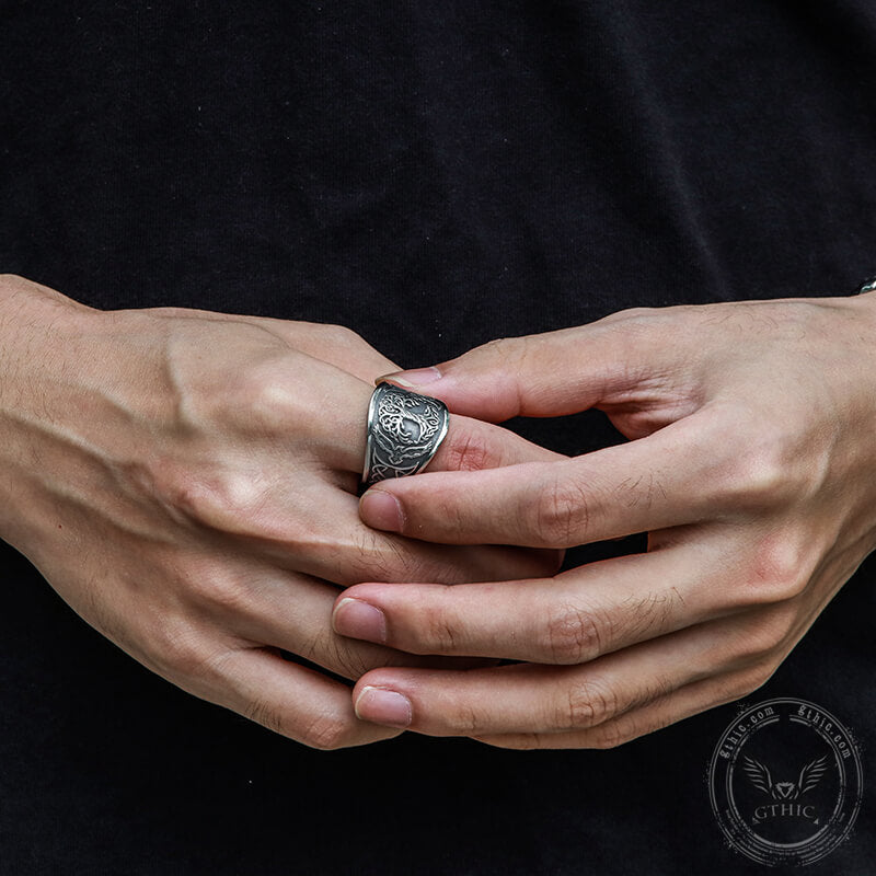 Tree of Life Raven Sterling Silver Viking Ring