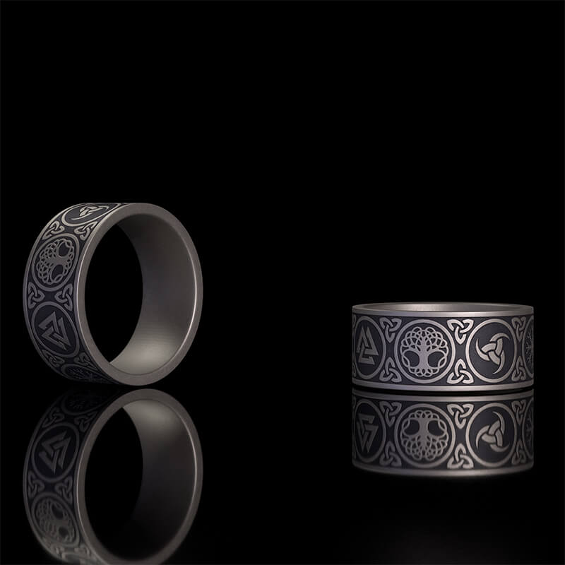 Tree of Life Valknut Viking Sterling Silver Triskele Ring