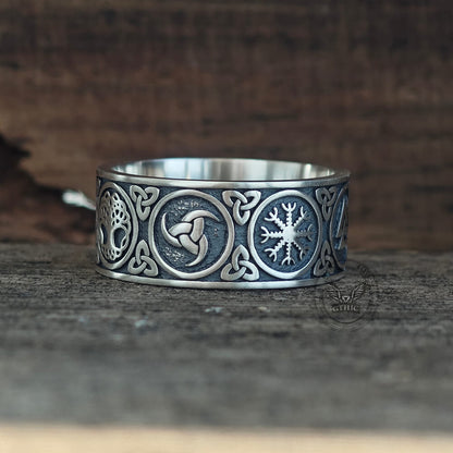Tree of Life Valknut Viking Sterling Silver Triskele Ring