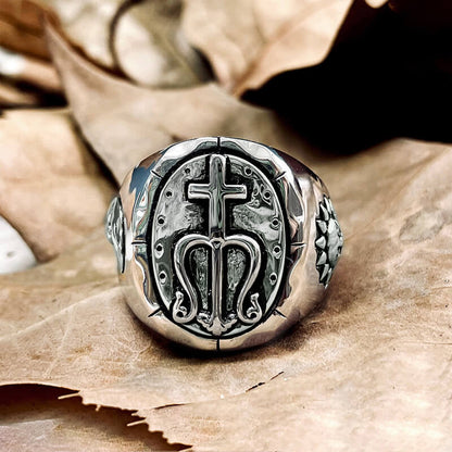 Trident of Poseidon Sterling Silver Petrine Cross Ring