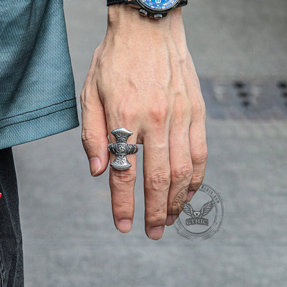 Triskele Helm of Awe Stainless Steel Viking Ring