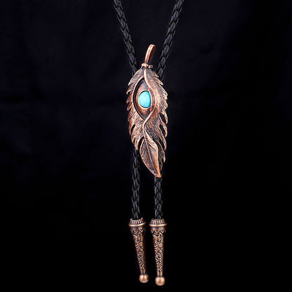 Turquoise-inlaid Feather Alloy Bolo Tie