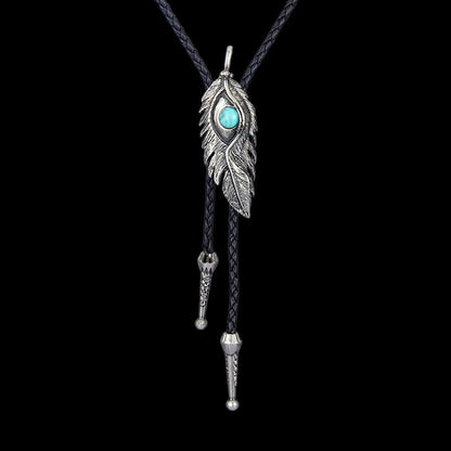 Turquoise-inlaid Feather Alloy Bolo Tie