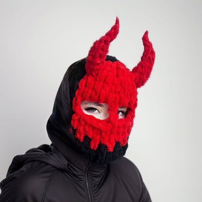 Two-tone Devil Knit Balaclava Hat