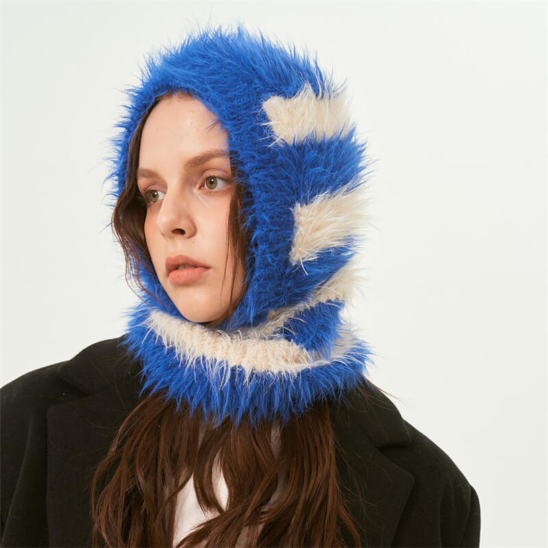 Two-tone Striped Knitted Balaclava Hat