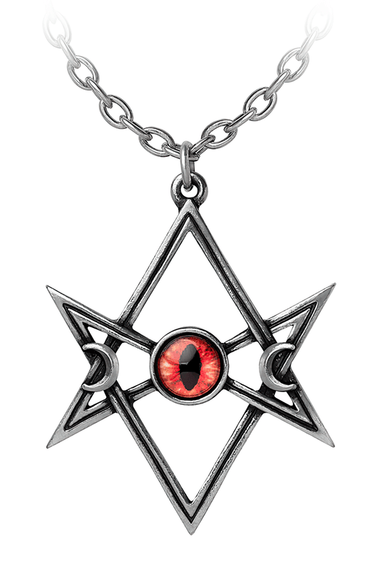 Unicursal Hex Pendant With Crescent Moons and Devil Eye