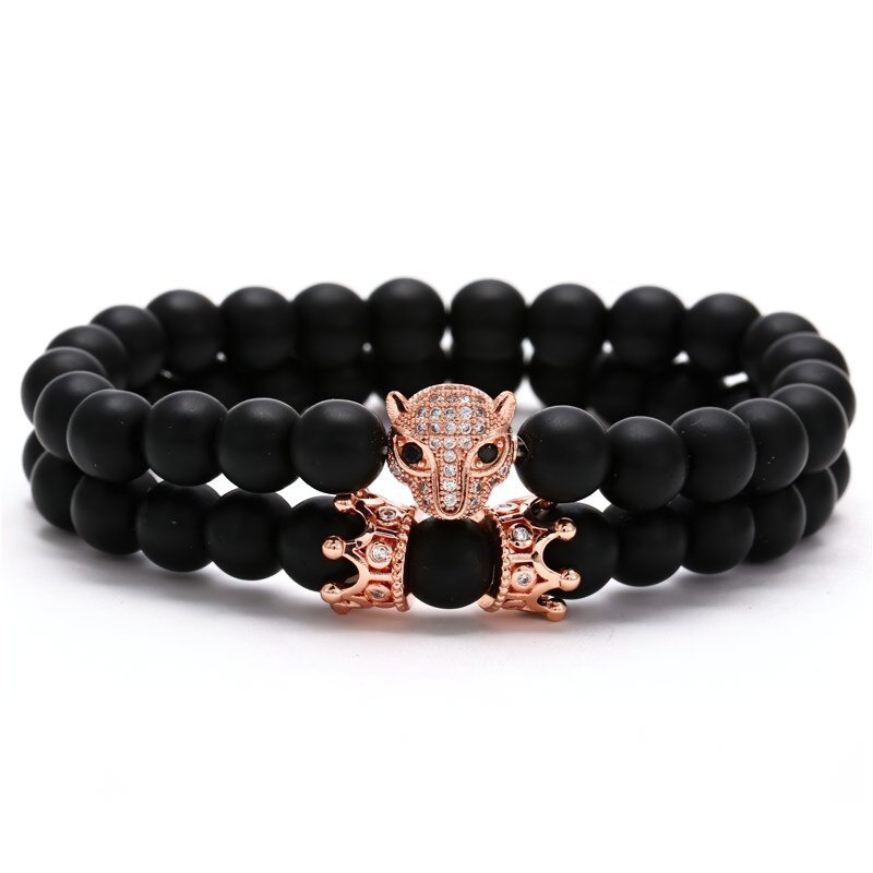 Bracelet of Lava Stone Beads With Beast Head / Cool Rock Style Jewelry