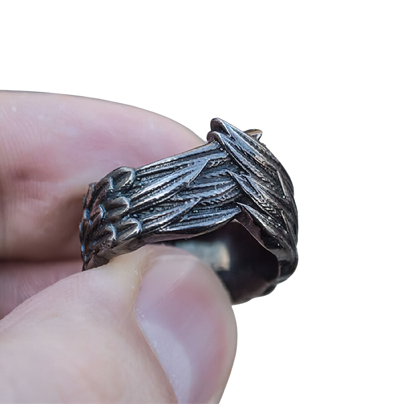 Dark Gray Ring / Aesthetic Wings Ring / Rock Style Jewelry
