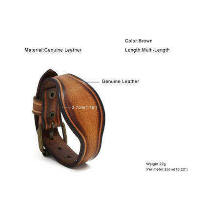 Genuine Leather Bracelet / Wide Bangle in Punk Style / Brown Wristband