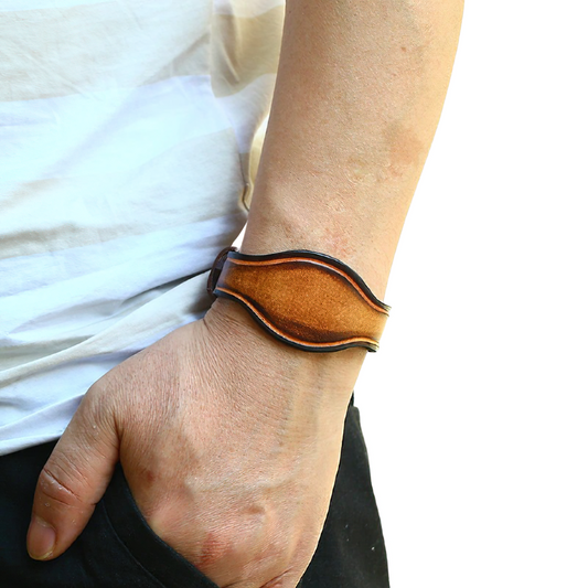 Genuine Leather Bracelet / Wide Bangle in Punk Style / Brown Wristband