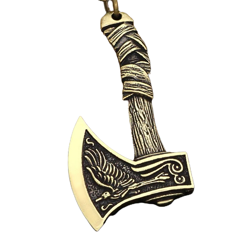 Pendant Viking Axe of Celtic Wolf and Raven / Stylish Necklace